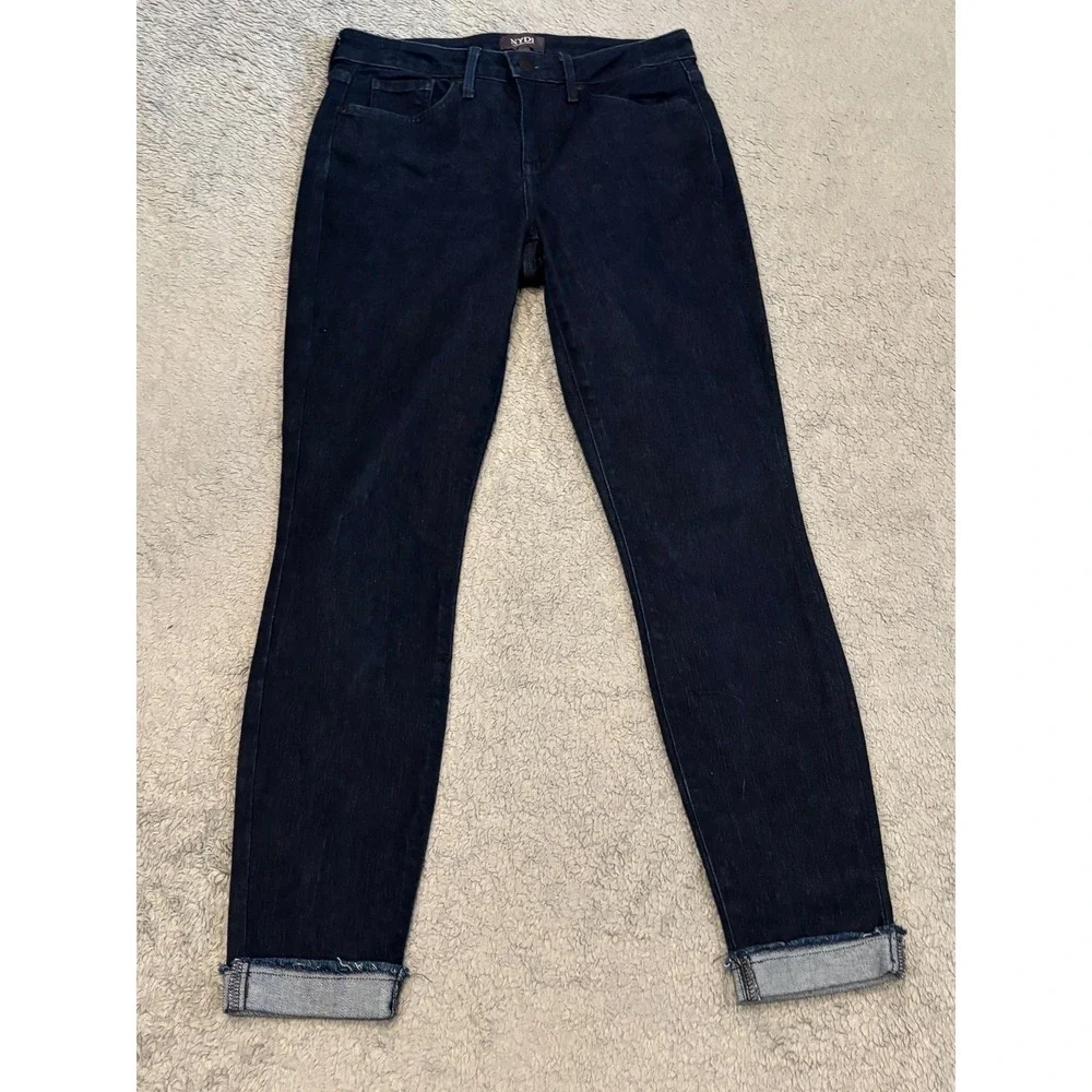 NYDJ Ami Skinny Jeans Dark Indigo Lift Tuck Raw Cuff MDNMAA2511 Womens Size 0